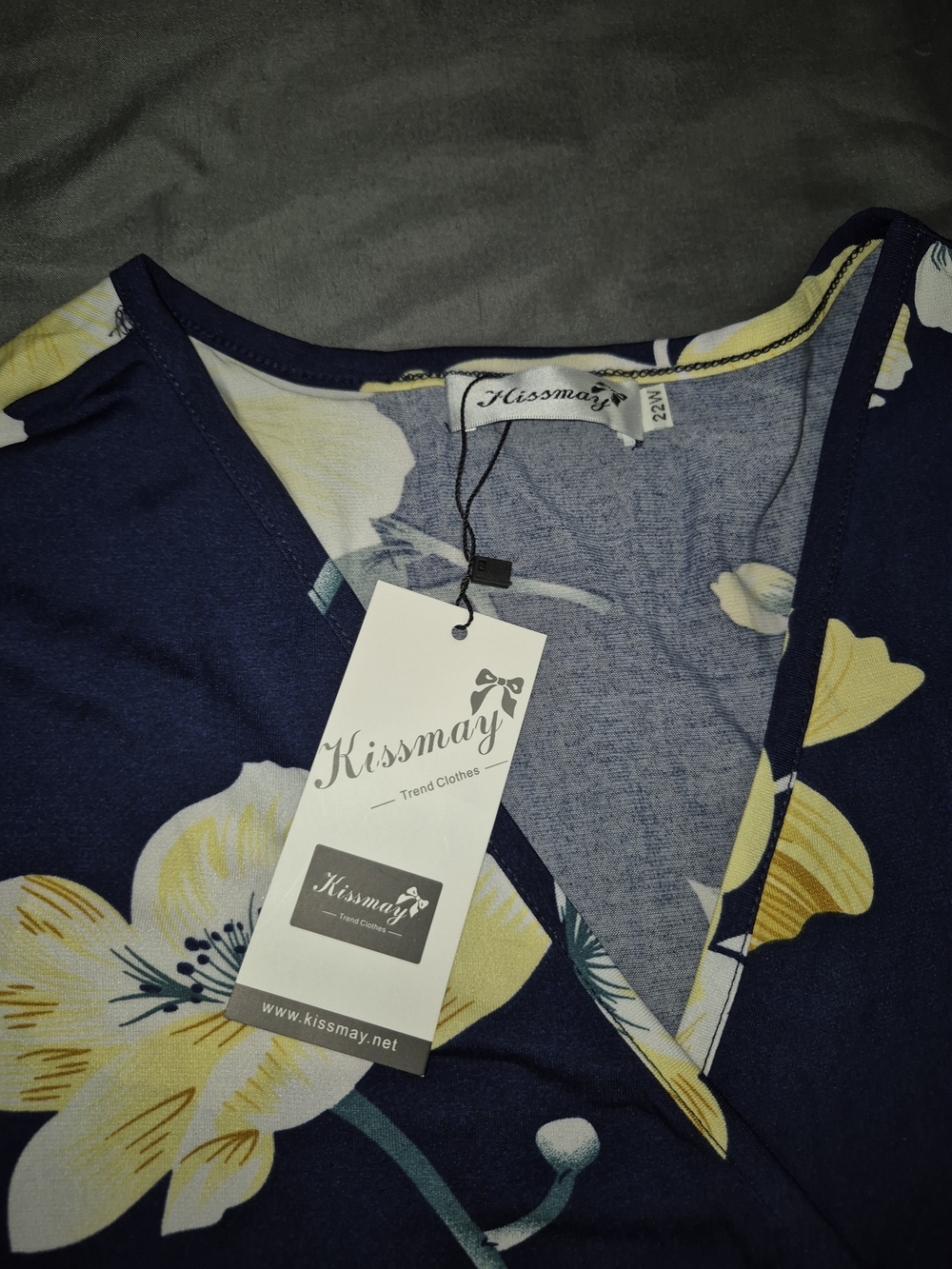 Kissmay Navy Floral V-Neck Sleepwear Top with Yellow Blooms